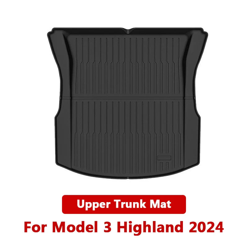 Tesla Model 3 Highland 2024 TPE Trunk Mats – Waterproof Front & Rear Layered Carpet Pads
