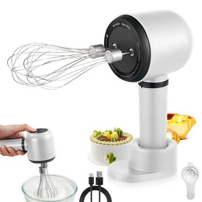 USB Rechargeable Electric Hand Blender — Wireless Portable 3-Speed Hand Whisk with 2 Attachments for Baking, Milk & Cream