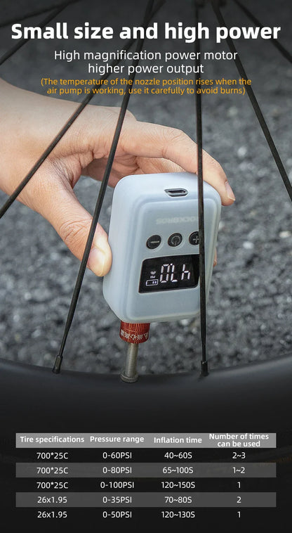 ROCKBROS 150 PSI Portable Bike Air Pump – Digital Tire Inflator, Rechargeable Mini Compressor