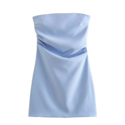 HXAO Women’s Off-Shoulder Corset Dress – Ruched Backless Bodycon Short Party Dress in Blue, Black & White