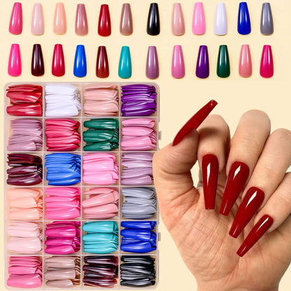 576PCS Colorful Press-On Fake Nails Set – Black & Red Oval/Square Short Full Cover Nail Tips for Salon-Style Nail Art