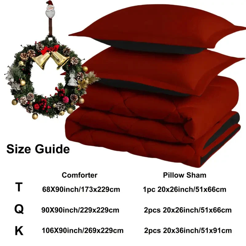 2/3PCS Reversible Comforter Bedding Set – Queen/King Size for All Seasons with Pillow Shams