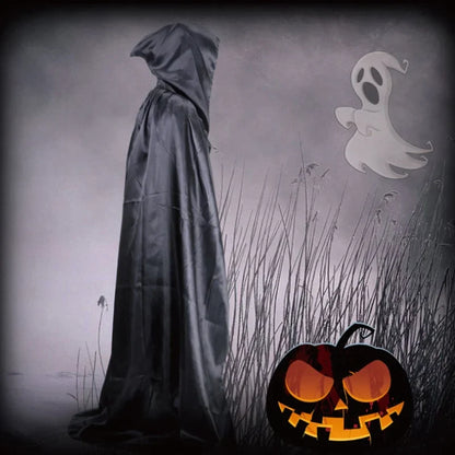 Unisex Halloween Hooded Black Cloak Witch Robe Long Cape Cosplay Costume Party Prop