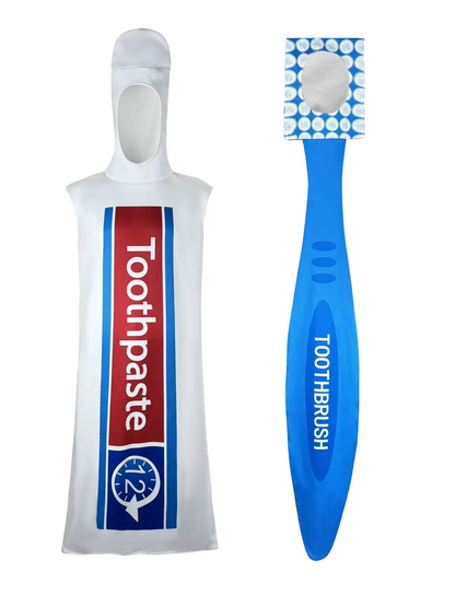 Couples Toothbrush & Toothpaste Cosplay Costume - Funny Halloween Role-Play Party & Performance Outfit