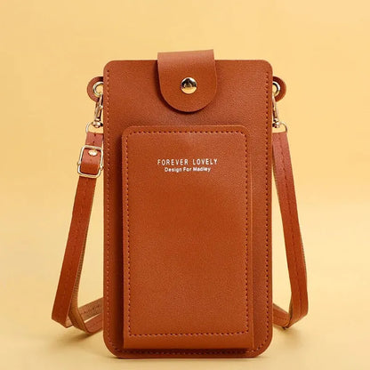 Women's Soft Leather Wallet Crossbody Bag – Touch Screen Phone Purse with Shoulder Strap