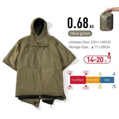 MOBI GARDEN Camping Cape Sleeping Bag – Lightweight Portable Cold Weather Blanket with Thermolite for Outdoor Use