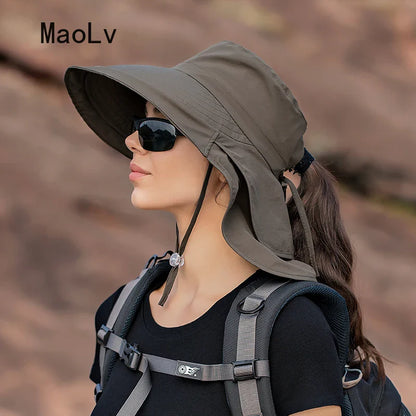 Stay Stylish and Protected: Women's Summer UV Anti-Neck Protection Sun Visor - Wide Brim Shawl Sunscreen Cap for Fishing, Hiking, and Outdoor Adventures