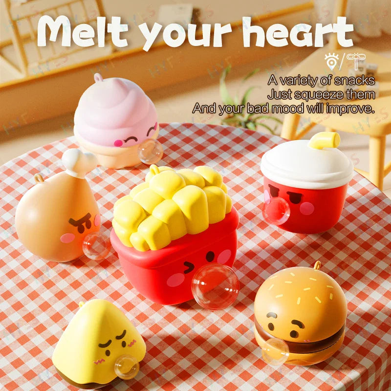 HYES Cartoon Food Pop Bubble Toy – Stress Relief Squeeze Toy for Kids & Adults