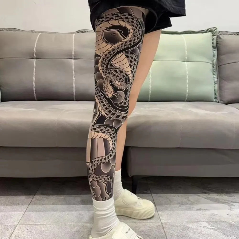 Full Leg Tattoo Socks - Sun-Proof Elastic Stockings for Cycling, Fishing & Casual Wear