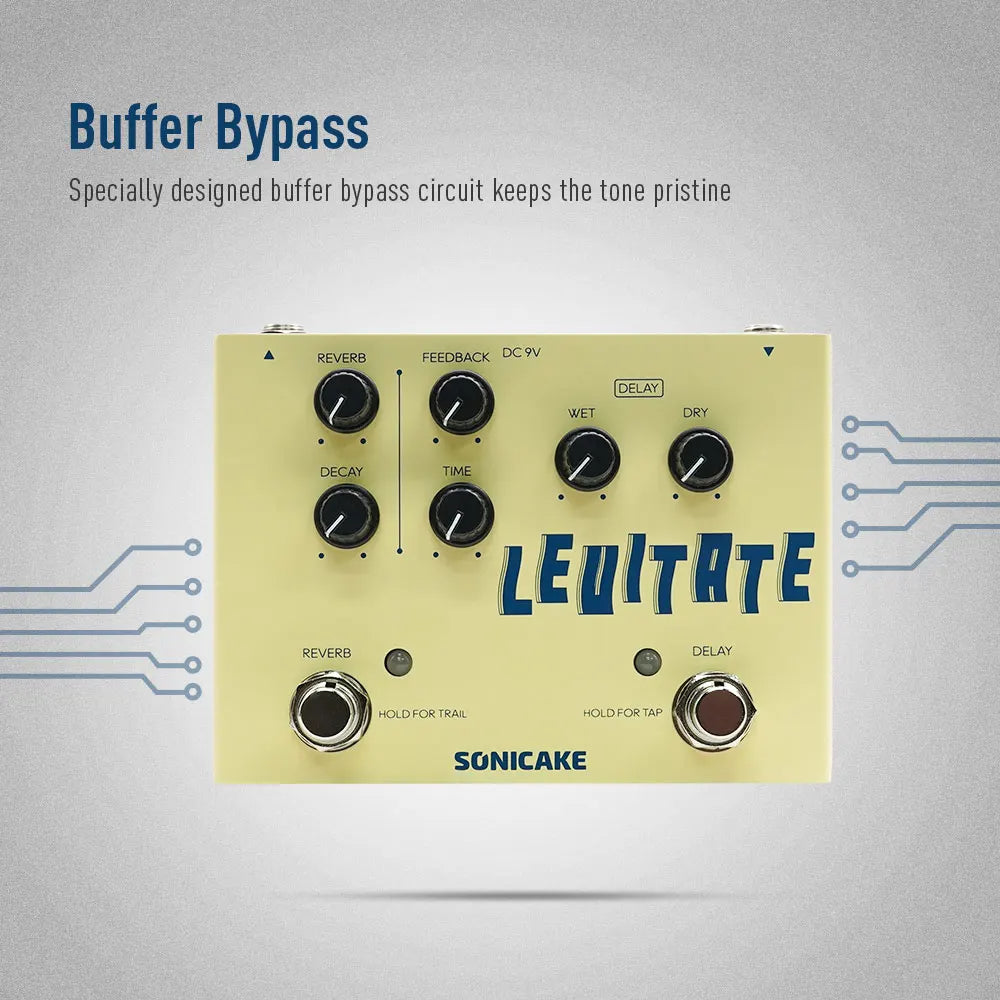 SONICAKE Levitate QDS-02 Dual Footswitch Guitar Effects Pedal – Digital Delay & Reverb Stompbox