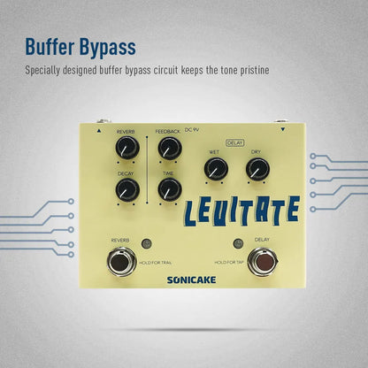 SONICAKE Levitate QDS-02 Dual Footswitch Guitar Effects Pedal – Digital Delay & Reverb Stompbox
