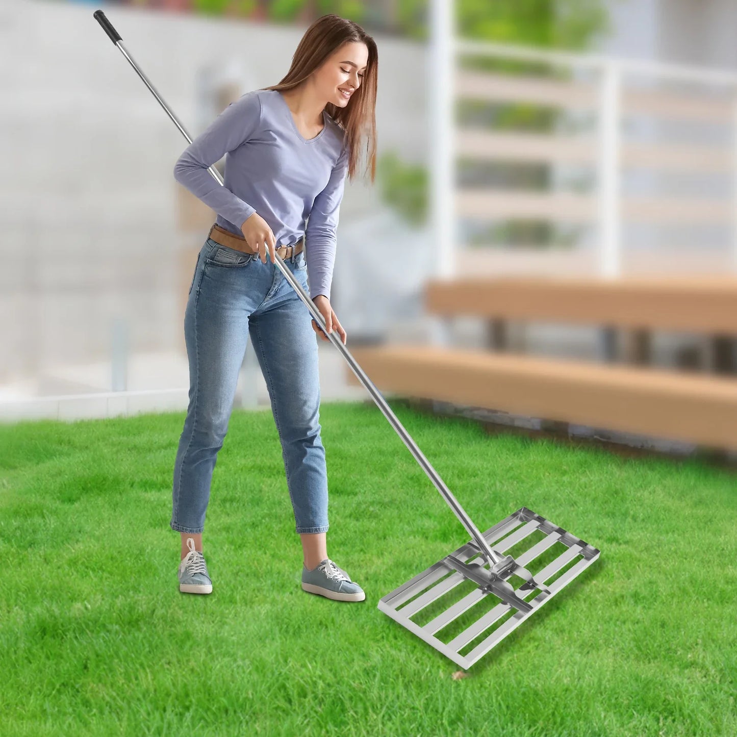 Professional Adjustable Lawn Rake – 50-180cm Handle, 180° Rotating Soil & Grass Leveling Tool for Perfect Turf 🌿