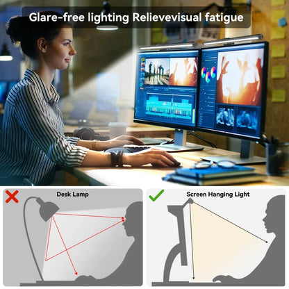 LED Monitor Light Bar, RGB Computer Screen Hanging Light, Atmosphere Table Lamp for Work, Study, Reading & Gaming, 44cm Dimming Lighting