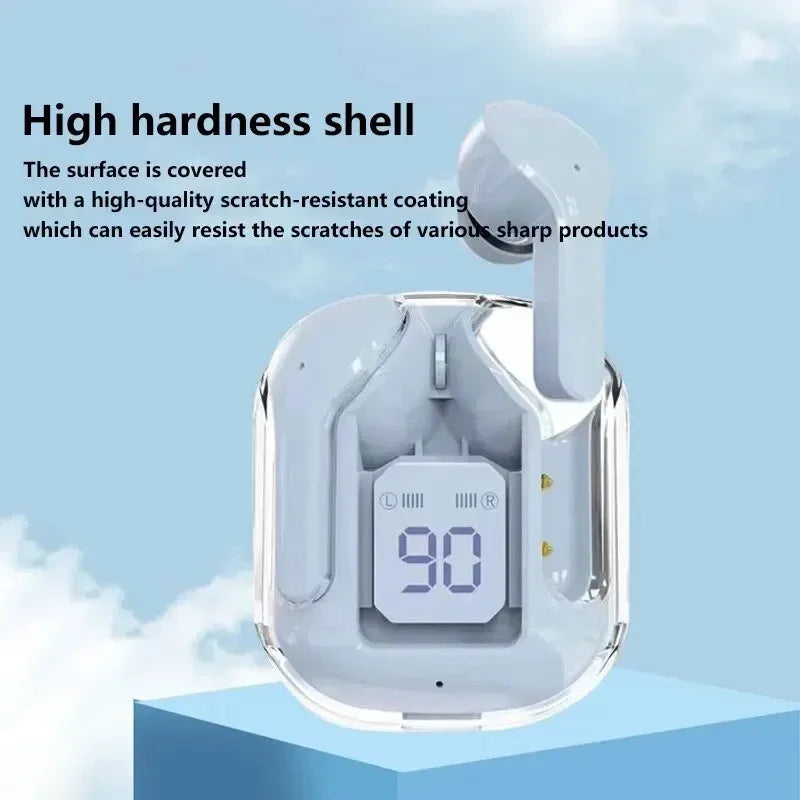T2 Wireless Bluetooth Earphones - Transparent HiFi Stereo Headphones with LED Power Display