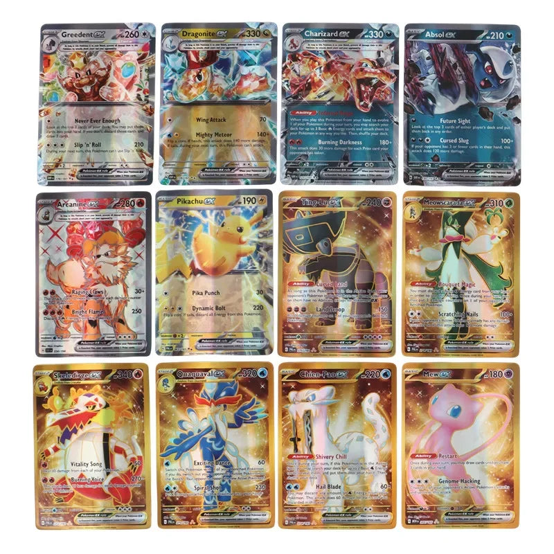 60-100Pcs English Pokemon Cards – Holographic EX, Vstar, Vmax, GX, Charizard, Mewtwo & Evolution Combos