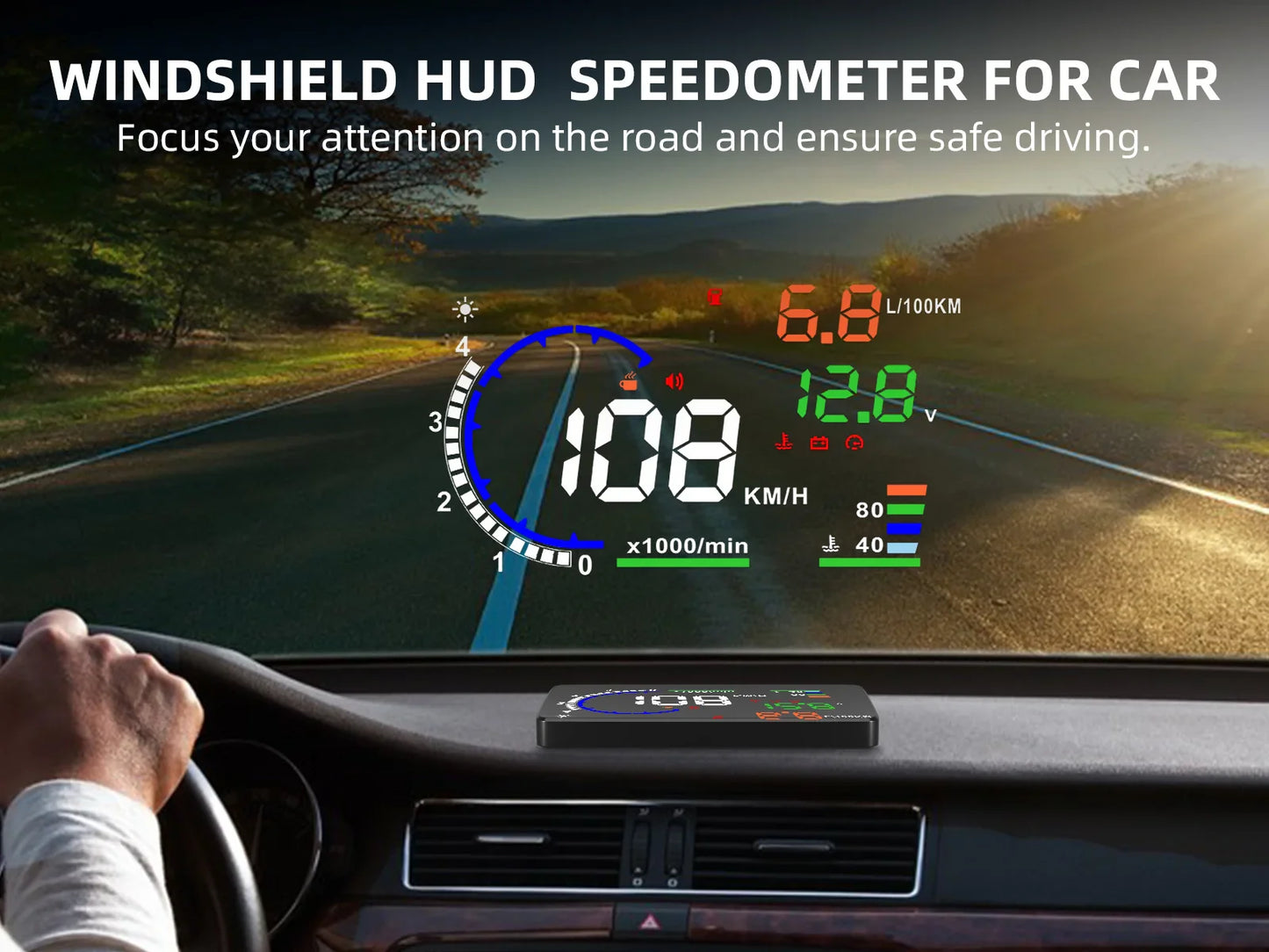ADQ 5.5" OBD2 HUD Car Head-Up Display – Digital Speedometer, Tachometer, Windshield Projector with Speed, Water Temp & RPM Alarm