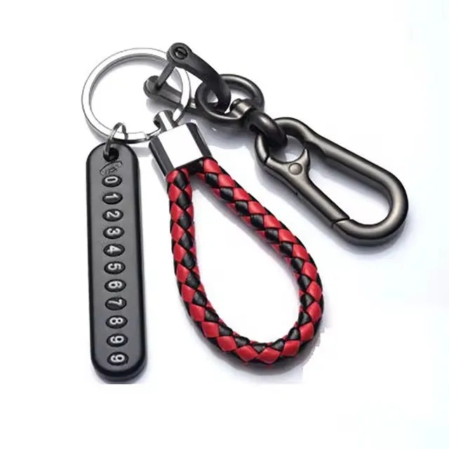 Trendy DIY Mobile Number Plate Keychain – Men’s Punk Woven Leather Rope, Anti-Lost Car Keychain Accessory
