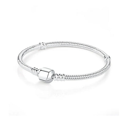 925 Sterling Silver Love Heart Charm Bracelet – Rose Gold Snake Chain Bangle for Women | DIY Luxury Bead Jewelry Accessories