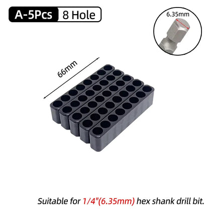 5-Piece Hex Shank Screwdriver Bit Holder Set - Plastic Storage Stand for 6/8/10/12/15 Hole Drill Bits