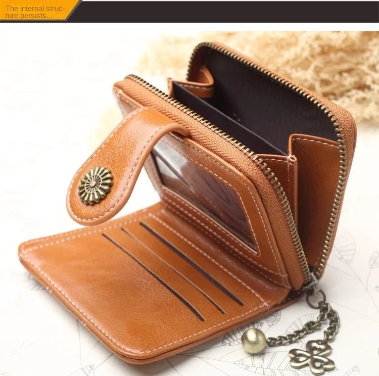 Women’s PU Leather Wallet — Short Hasp Coin & Card Holder, Small Money Bag Clutch in Blue & Red