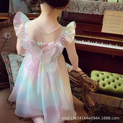 Girls Floral Rose Princess Dress - Lace Tiered Bow Back Pearl Accent Party Dress