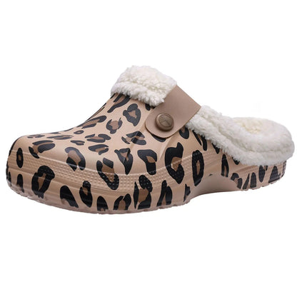 Bebealy Casual Women’s Garden Shoes & Warm Fluffy Men’s Waterproof Winter Slippers – Outdoor Antiskid Classic Leopard Design