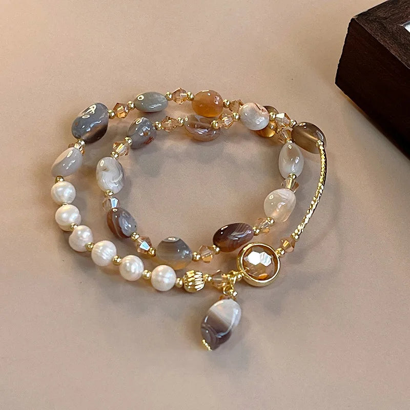 Double-Layer Crystal Pearl Beaded Bracelet – Vintage Ethnic Stacking Bangle for Women, Fashion Hand Jewelry Gift