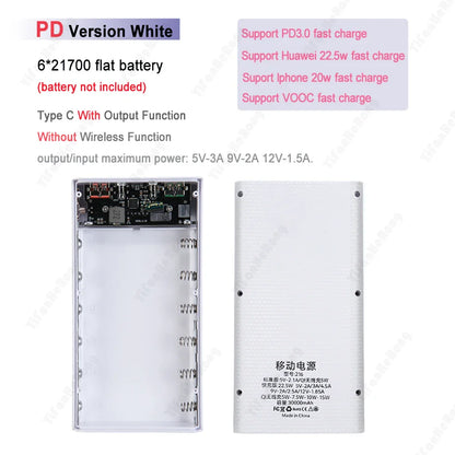 6x21700 Battery Charger Box – DIY Power Bank Holder with Dual USB & LED Light