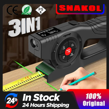 3-in-1 120M Laser Rangefinder Tape Measure – LCD Backlight Digital Distance Meter Ruler for Construction & Building Measurement