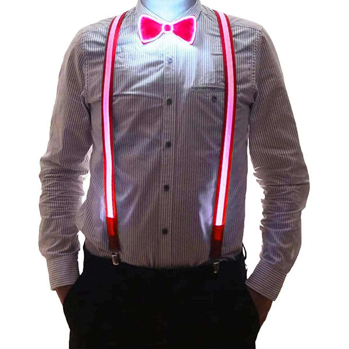 LED Light-Up Suspenders & Bow Tie Set: Adjustable Elastic Pants Suspender for Men & Women - Perfect for Music Festivals & Costume Parties
