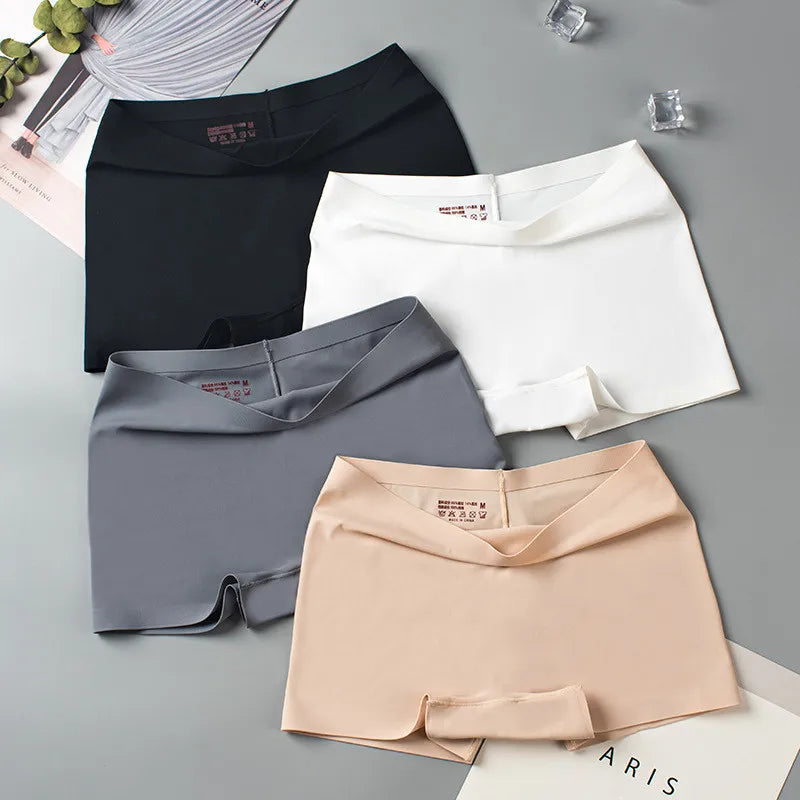 Ultra Thin Seamless Ice Silk Boyshorts for Women – High Waist Solid Color Safety Shorts in Sizes M-XL