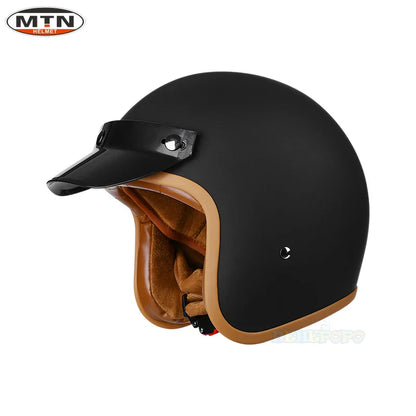 Vintage 3/4 Motorcycle Helmet — DOT Certified Synthetic Leather Jet Helmet, Model 508