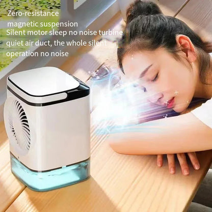 USB Portable Mini Air Conditioner Fan – 3-Speed Desktop Cooling Fan with LED Night Light, Air Cooler for Home, Office, and Camping
