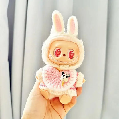 17cm Mini Plush Doll Clothes — Kpop EXO Labubu Idol V1 V2 Outfit Set with Sweater & Headband, Doll Accessories Gift
