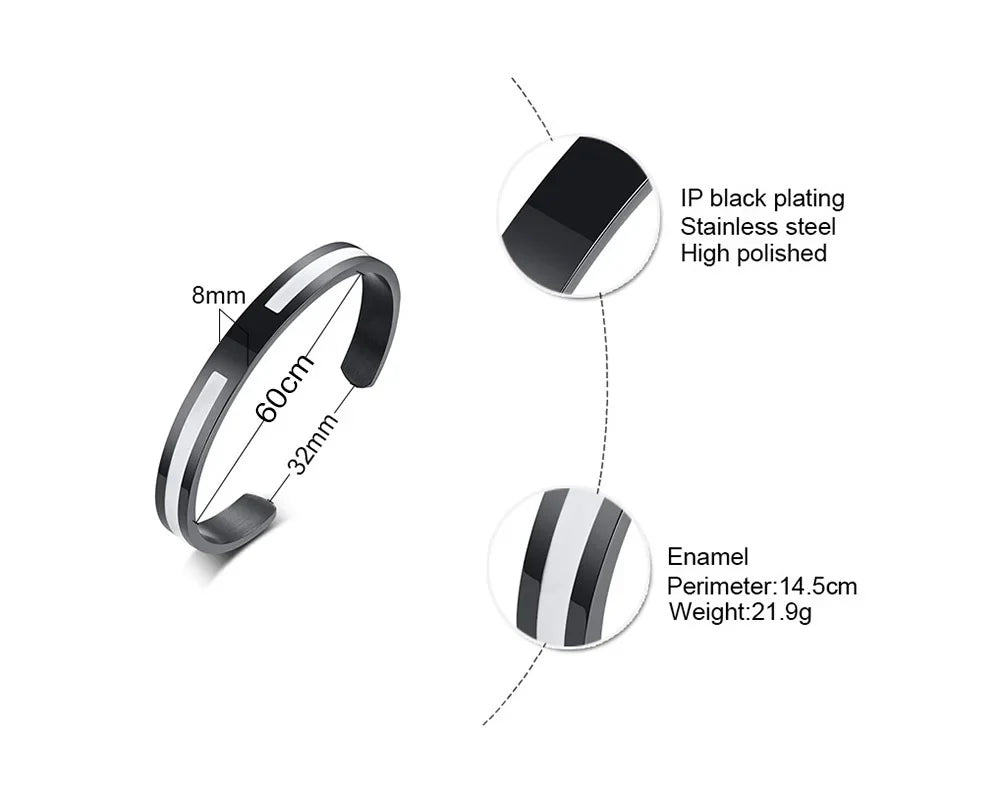 Men's Enamel Bangle - Viking Logo Cuff Bracelet, Stainless Steel Minimalist Bangle for Gentlemen
