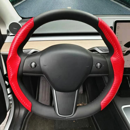 Tesla Steering Wheel Cover for Model 3/Y – Ultra-Thin Suede & Carbon Fiber, Sweat-Absorbing Car Accessory