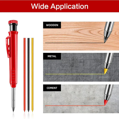 Complete Carpenter Pencil Set - Includes 6 Refill Leads and Built-in Sharpener - Ideal Marking Tool for Woodworking and Deep Hole Precision - Mechanical Pencils