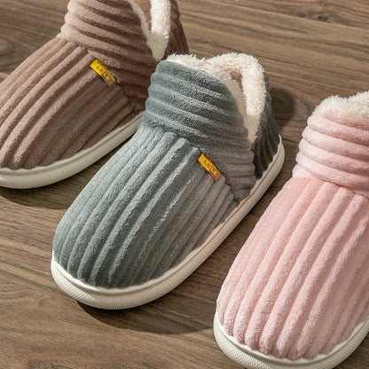 Winter Couple Style Plush Slippers | Solid Color Wrap-Heel Design | Non-Slip Warm Flip Flops | Cotton Home Casual Shoes for Women & Men