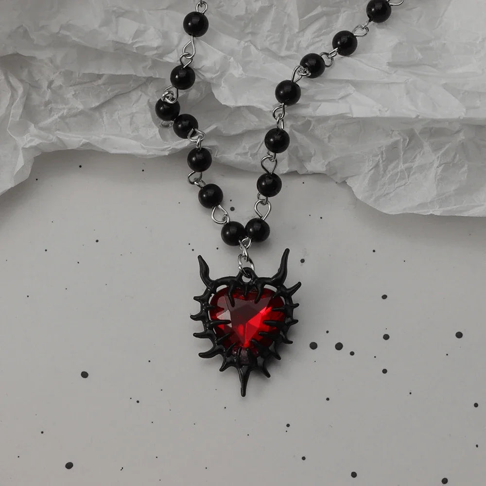 Gothic Bat Cross Necklace Set - Y2K Thorn Love Black Beaded Layered Jewelry for Halloween Parties