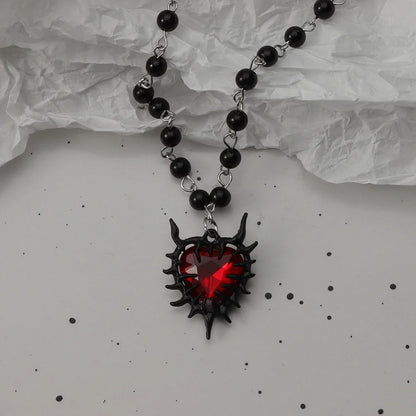 Gothic Bat Cross Necklace Set - Y2K Thorn Love Black Beaded Layered Jewelry for Halloween Parties