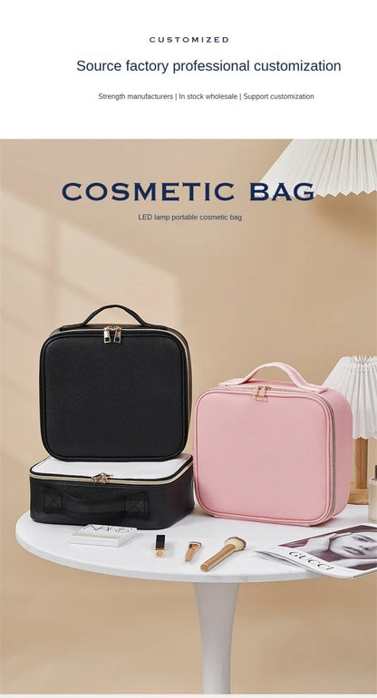 LED Cosmetic Case with Lights & Mirror – Large Capacity Luxury Makeup Bag with Premium Feel