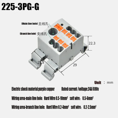 Push-In Modular Wire Connector Terminal Block – Compact 1-In Multiple-Out Splicing Lighting Connector, 225 Series (1Pc)