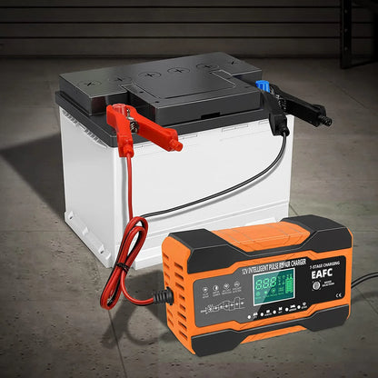 12V/24V Smart Battery Charger — 10A/12A Fast Charger with 7-Stage Pulse Repair for AGM, GEL, WET Lead-Acid Car Batteries