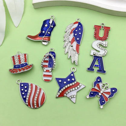 10/13pcs Enamel Flag Charms - Alloy Independence Day Pendants for DIY Bracelets Necklaces & Jewelry Making