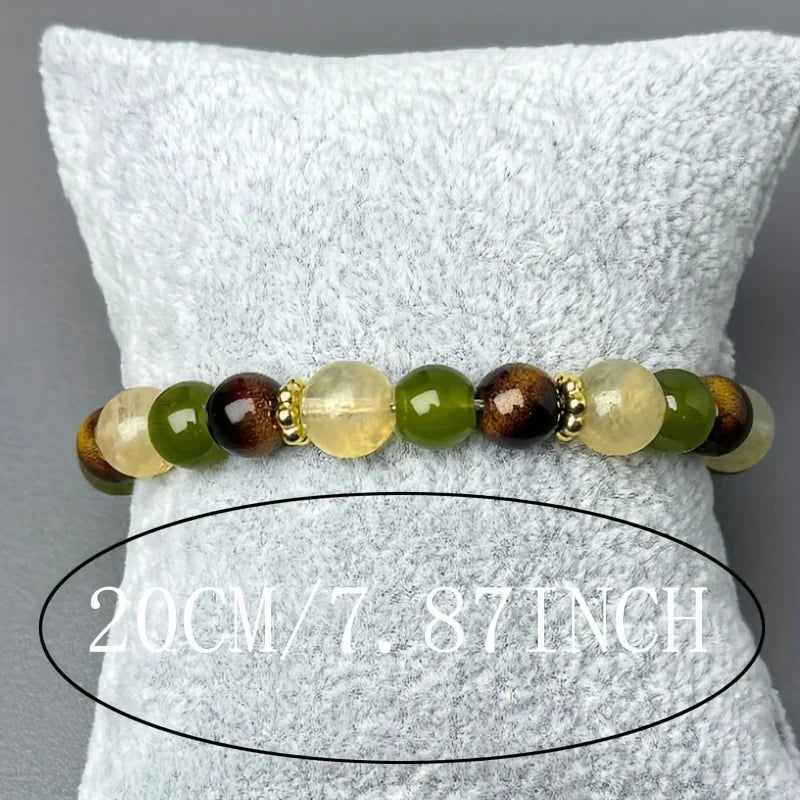 Natural Tiger’s Eye & Citrine Beaded Bracelet – 8mm Bohemian Balance Crystal Jewelry Gift for Women