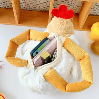 Fur Chicken Plush Bag – Funny Ugly Hen Shaped Handbag, Kawaii Satchel Purse with Pendant Keychain for Women Birthday Gifts