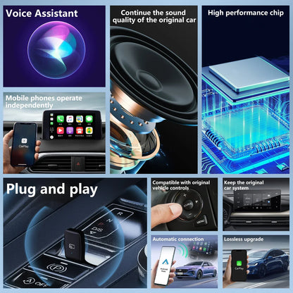 Mini CarPlay Box for Audi, Mercedes, Volvo, Volkswagen – Bluetooth Wireless Android Auto, Charging, Siri & iOS 15 Support