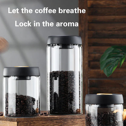 Vacuum Sealed Glass Coffee Bean Jar — Airtight, Moisture-Proof Household Container with Air Extraction for Fresh Coffee