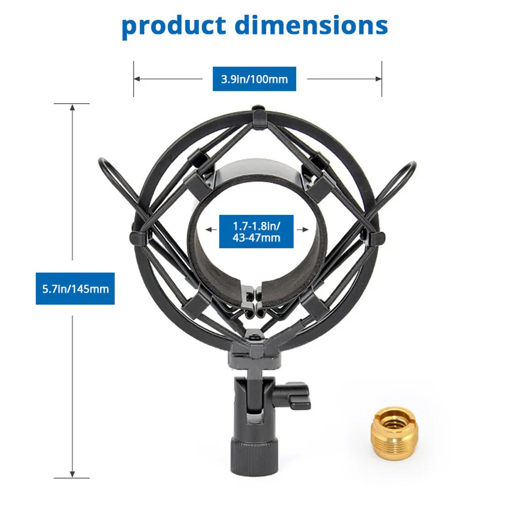 Universal Microphone Shock Mount, Anti-Vibration Isolation Clip Holder for 43mm-47mm Condenser Mic