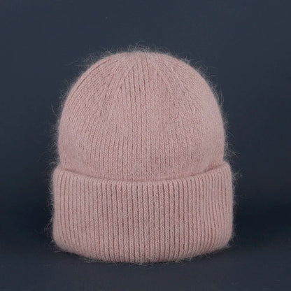 2024 Rabbit Fur Beanie – Soft Fluffy Winter Hat for Women, Angora Knitted Skullies, Warm Bonnet Knit Cap